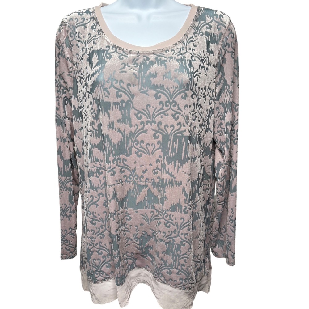 SIMPLY VERA x VERA WANG Mauve Burnout Velvet Damask Tunic Top Sz L Stretch Chic
